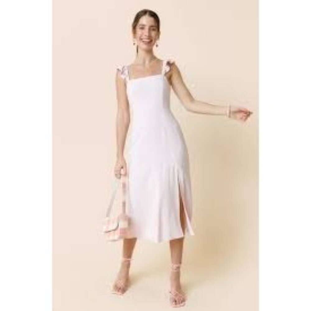NWT Francescas Mi Ami NWT Women's Ruffle Strape Midi Dress Front Split Pink Sz L